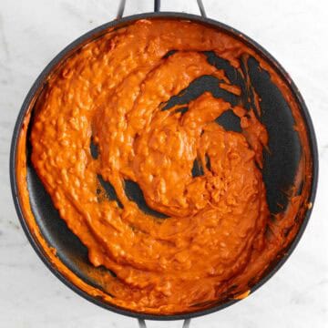Vegan vodka sauce in a skillet.