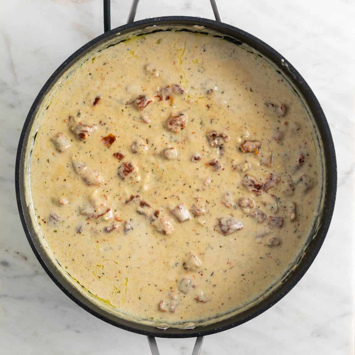 Marry Me Tofu sauce in a skillet.