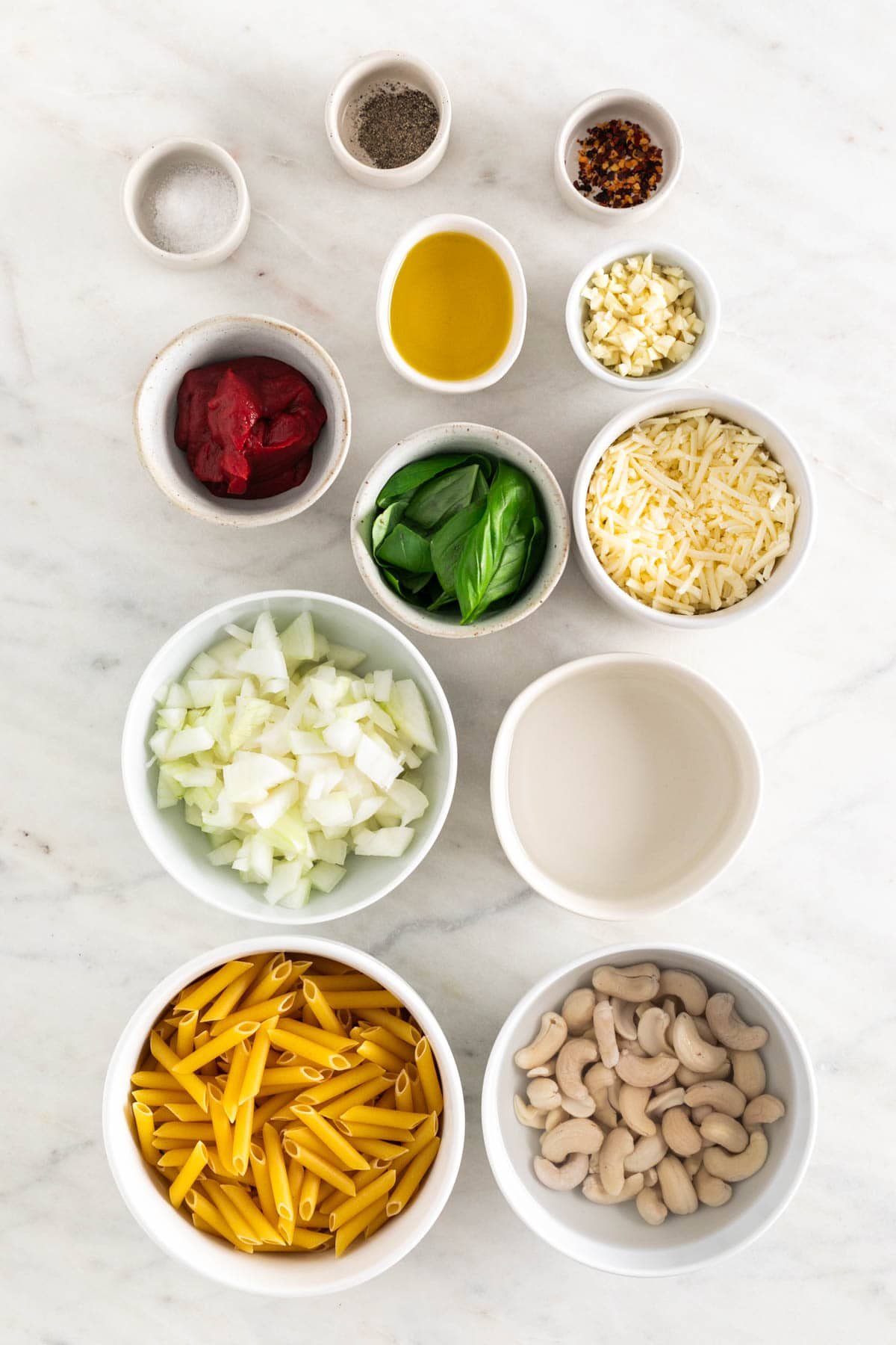 Ingredients for making vegan pasta sauce.