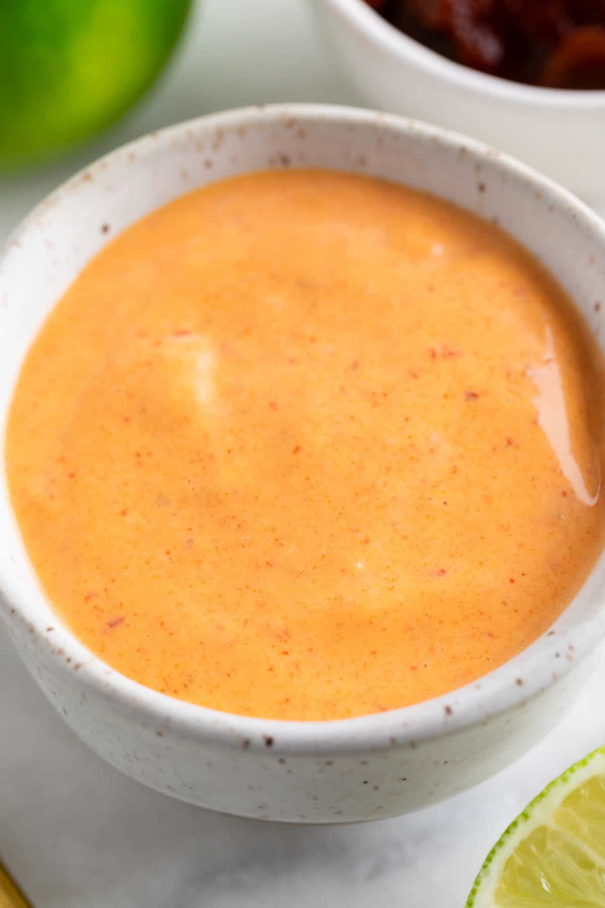 Bowl of vegan chipotle mayo.