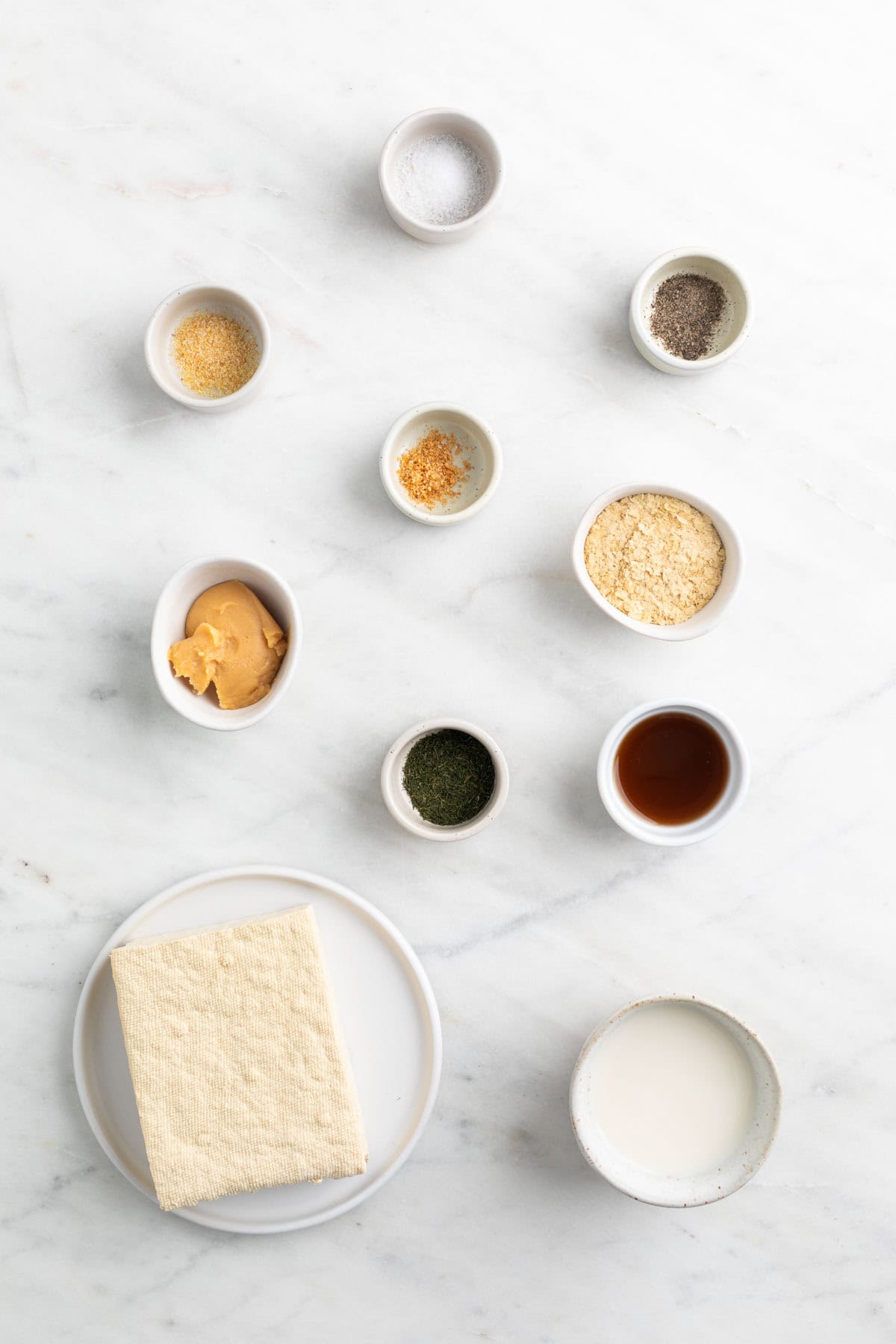 Ingredients for making vegan blue cheese dressing.