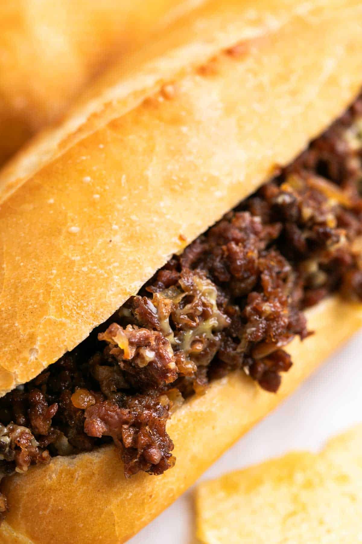 Vegan Philly cheesesteak sandwich.