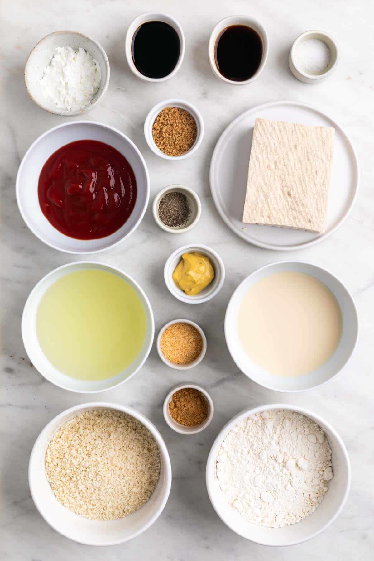 Ingredients for making tofu katsu.