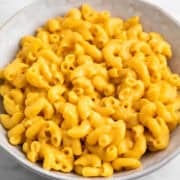 Vegan butternut squash mac and cheese in a bowl.