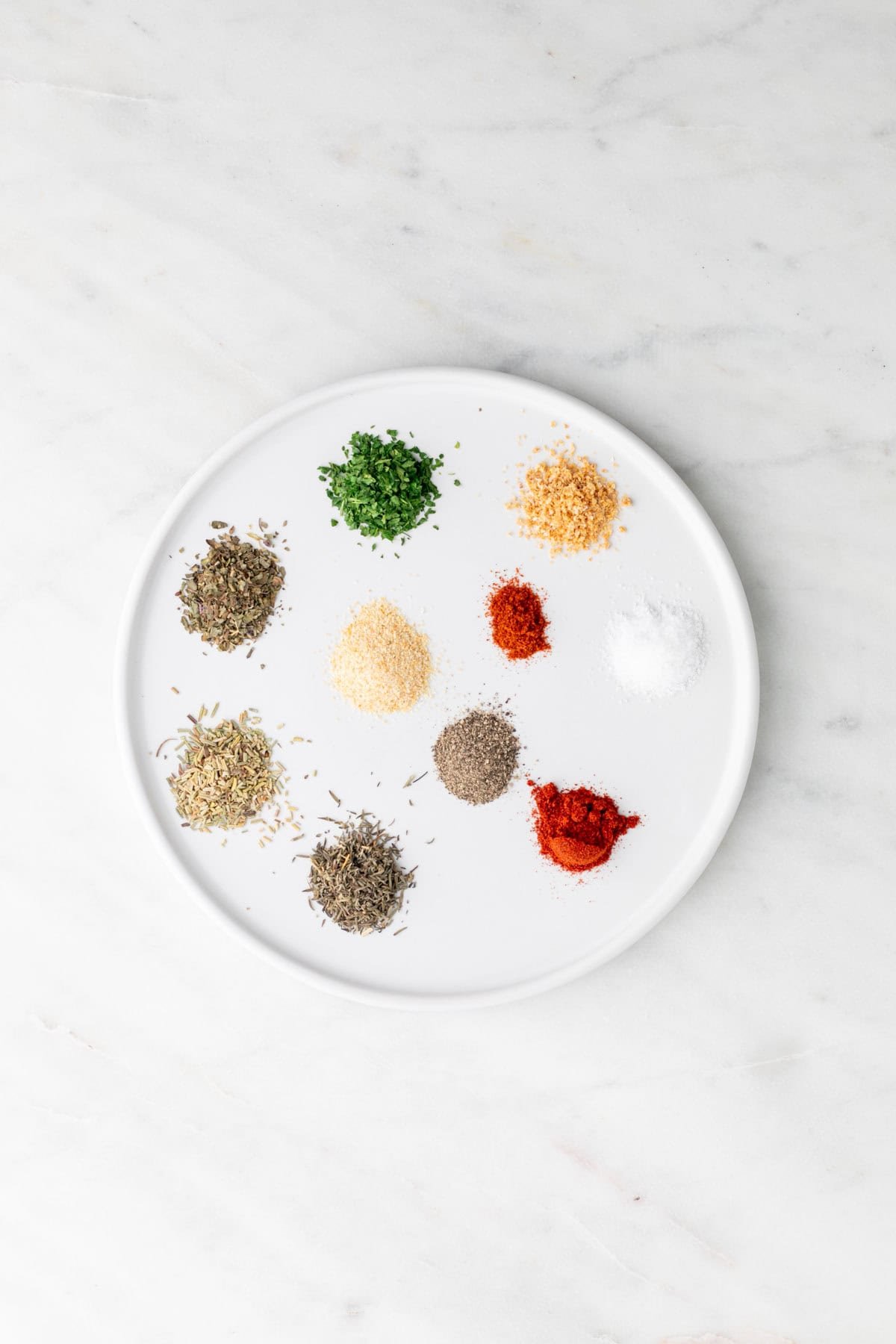 Ingredients for making chicken seasoning blend.