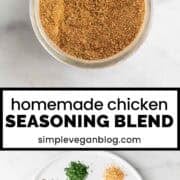 Chicken seasoning ingredients on a plate and mixed seasoning in a jar.