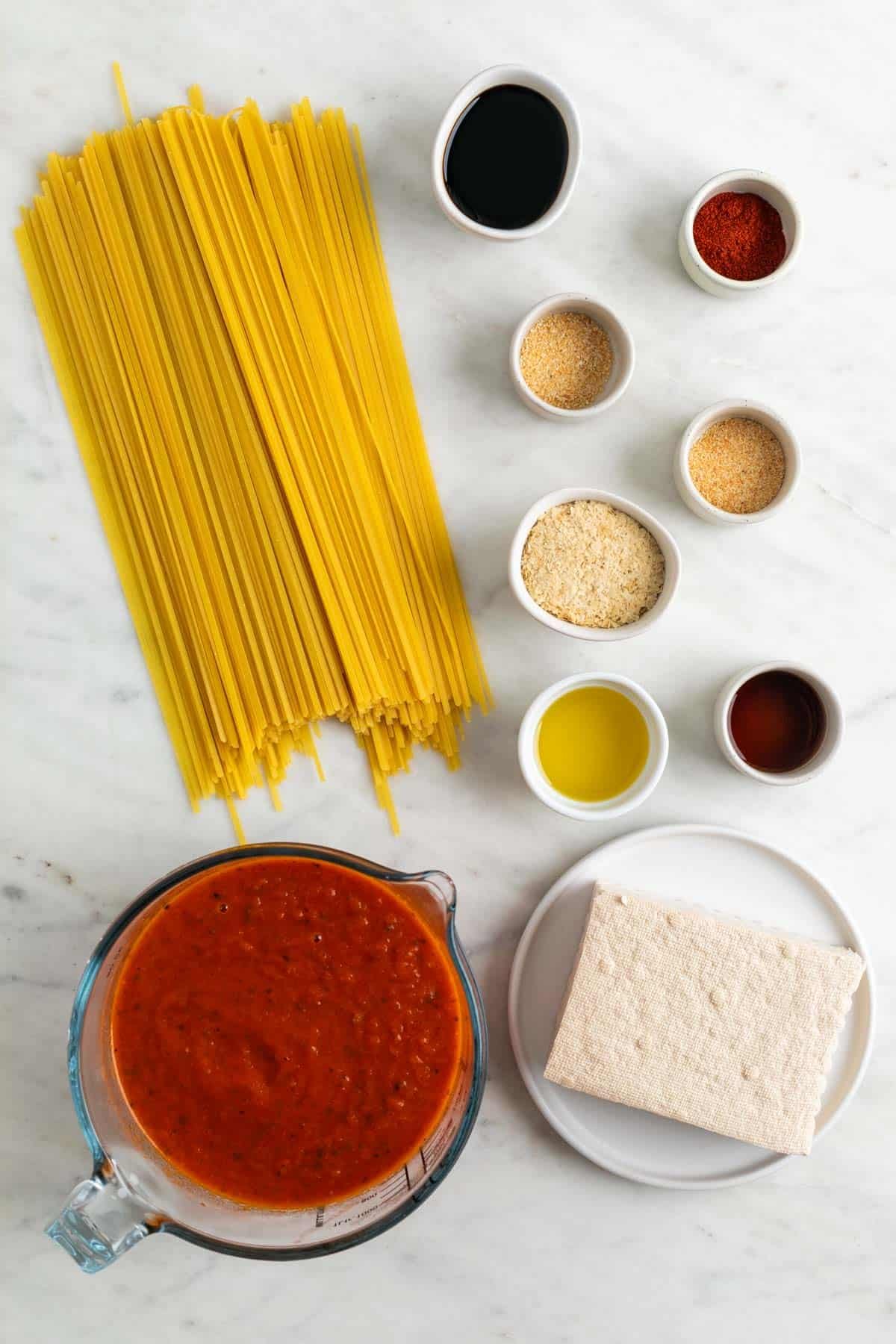 Ingredients for making tofu bolognese.