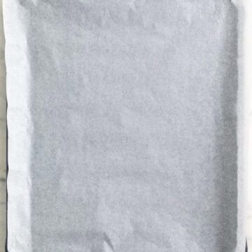 Lined baking sheet.