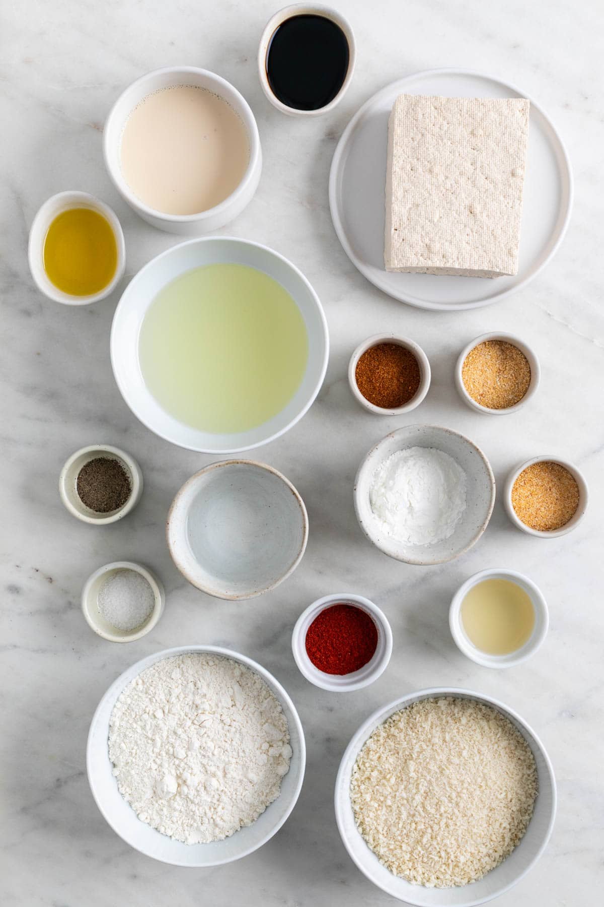 Ingredients for making tofu chicken nuggets.