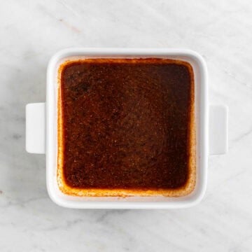 Marinade in a baking dish.