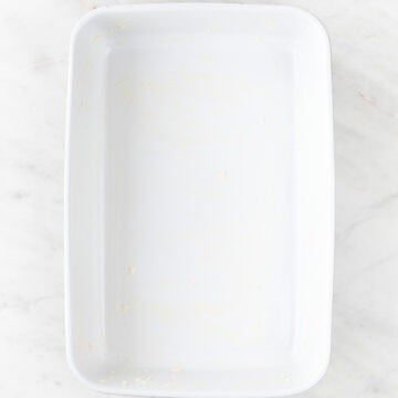 Greased baking dish.