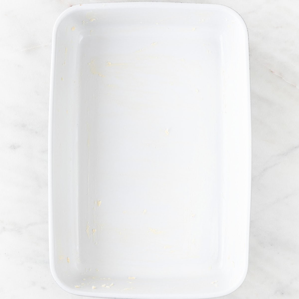 Greased baking dish.