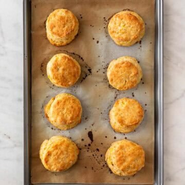 Freshly baked vegan biscuits, golden brown and ready to serve warm.
