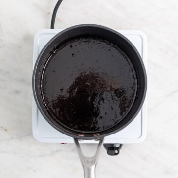 Vegan chocolate sauce in a saucepan.
