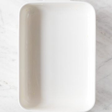 Greased baking dish.