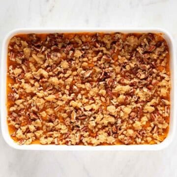 Vegan sweet potato casserole before baking.