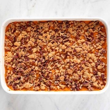Vegan sweet potato casserole after baking.