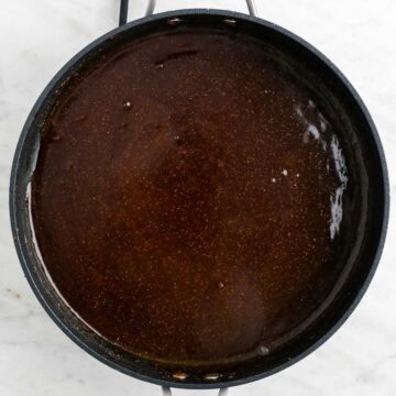 Teriyaki sauce in a pan.