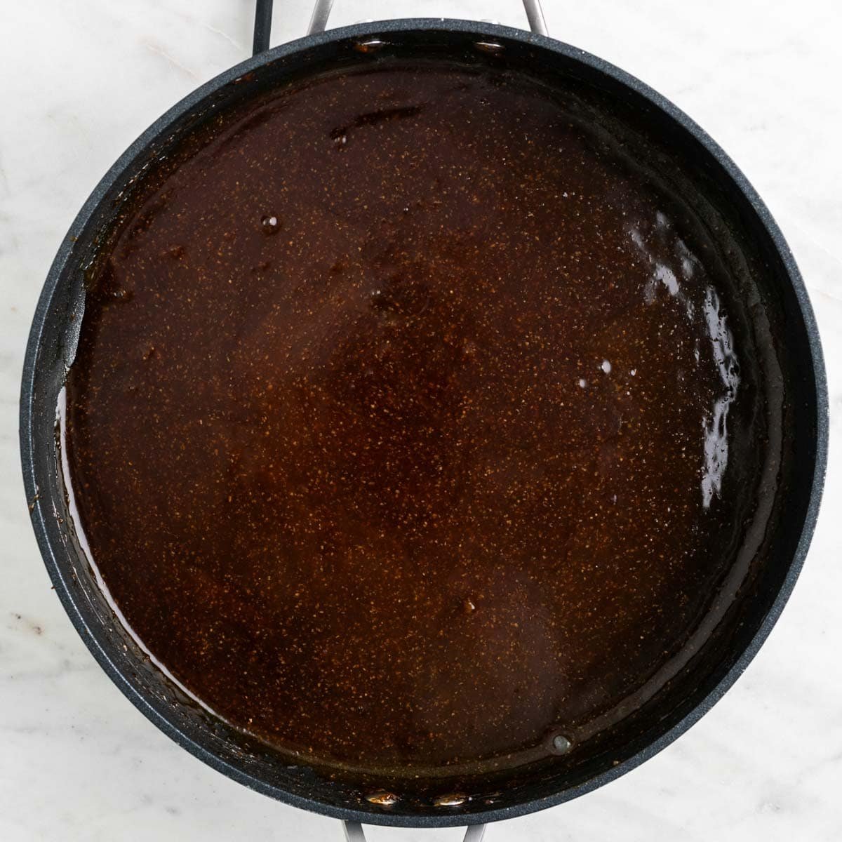 Teriyaki sauce in a pan.