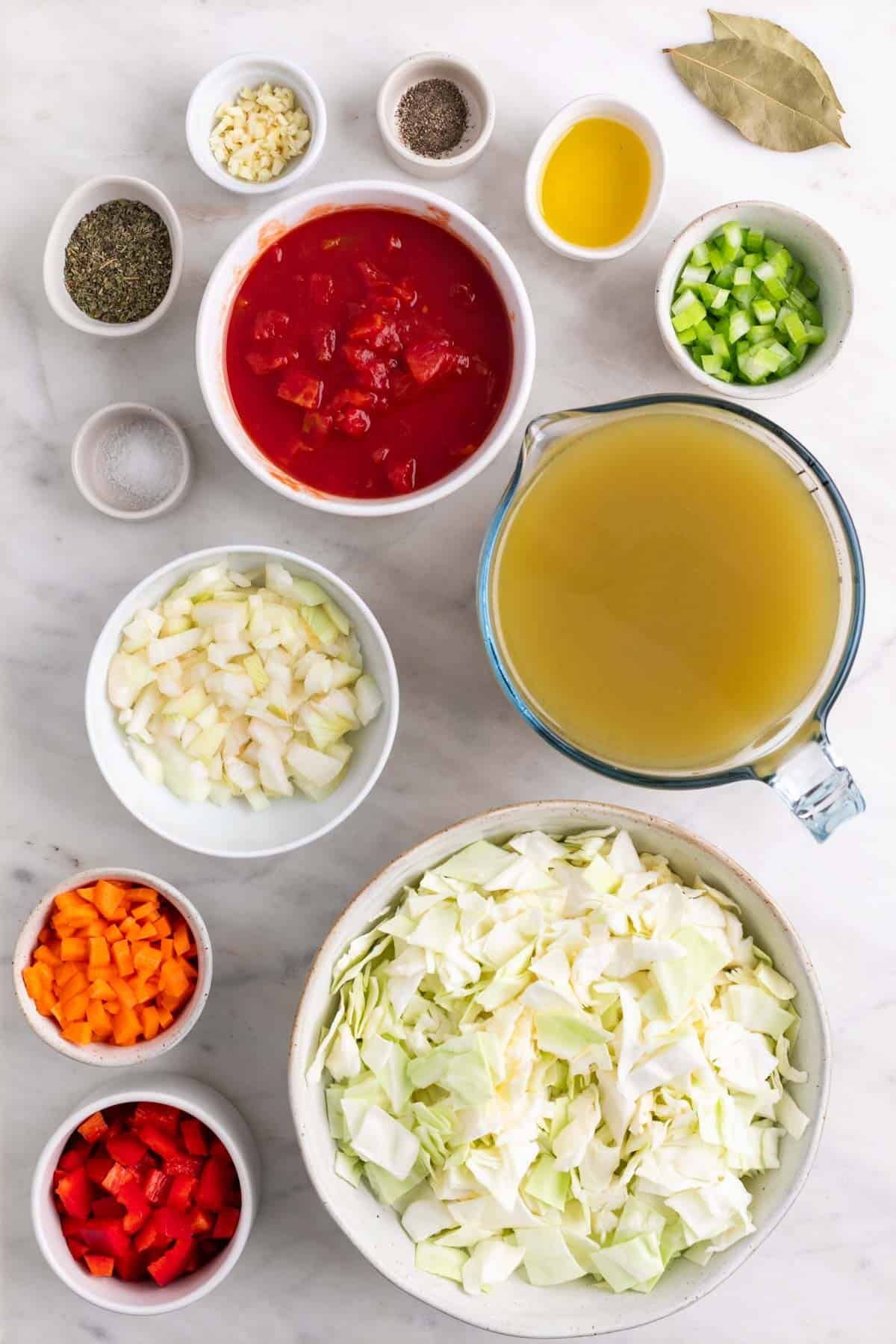 Ingredients for making vegan cabbage soup.
