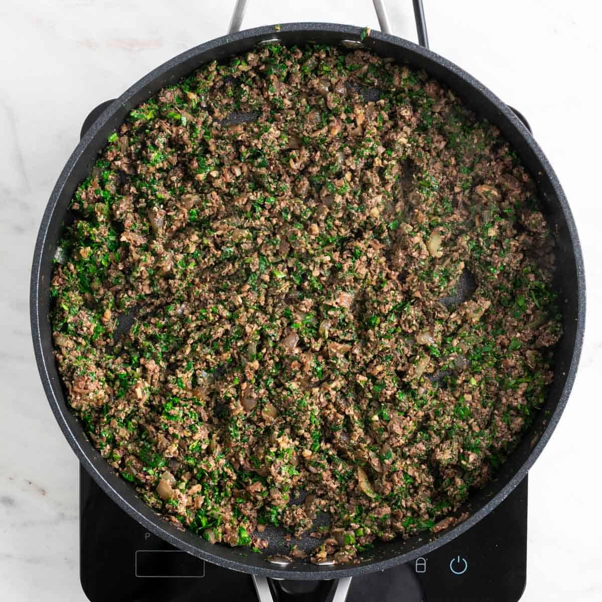 Finished mushroom filling, thick and fairly dry.