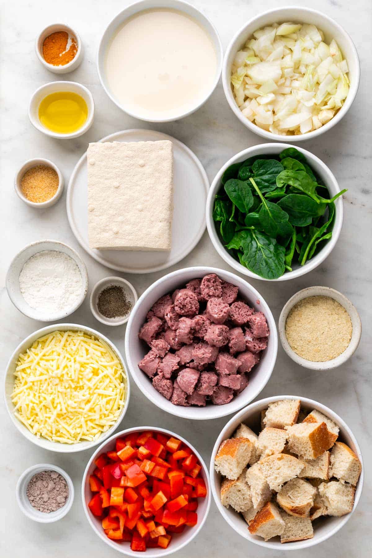 Ingredients to make vegan breakfast casserole.