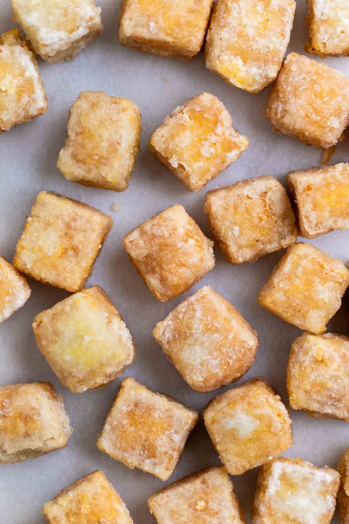 Crispy tofu cubes with golden crust.