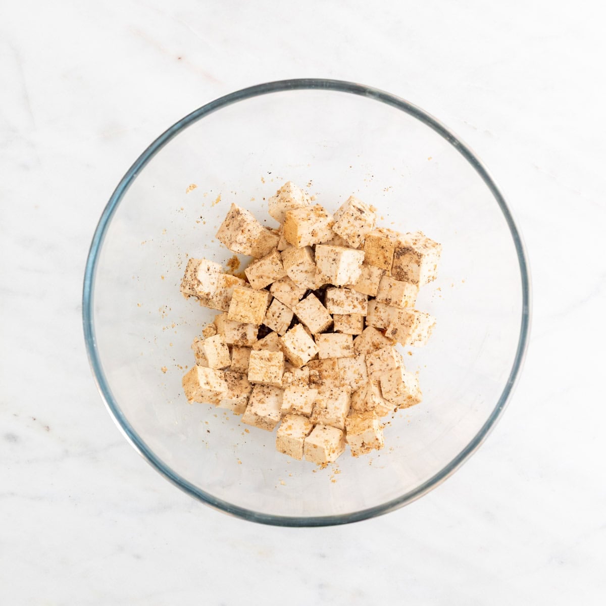 Seasoned tofu in a bowl.