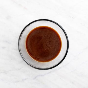 Sauce ingredients whisked in a bowl.