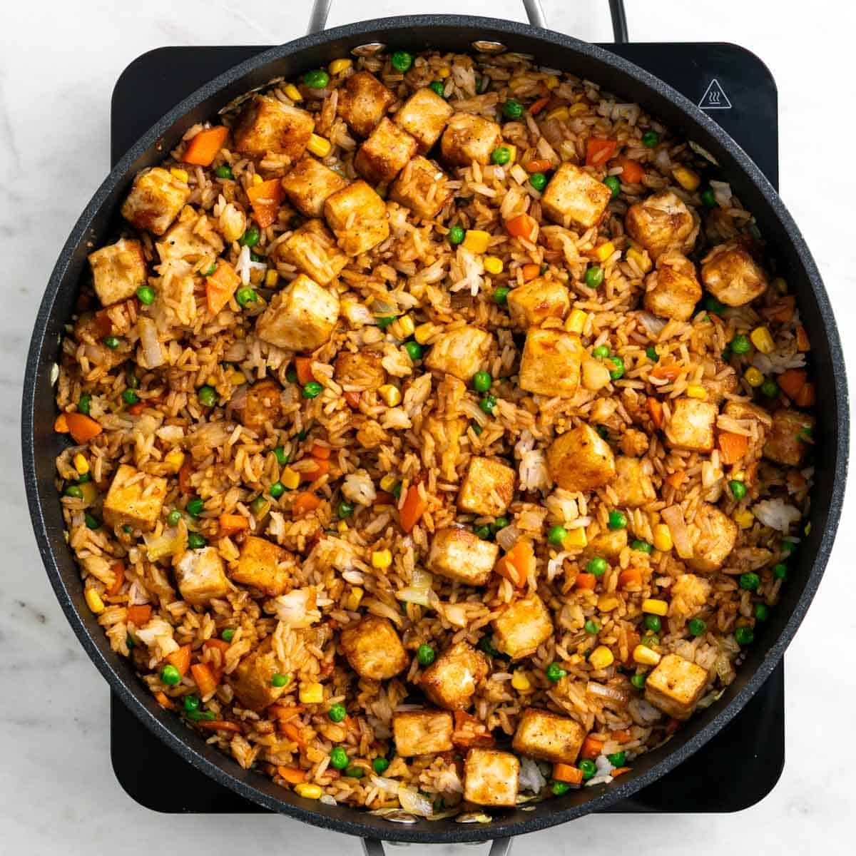 Tofu added to the fried rice.