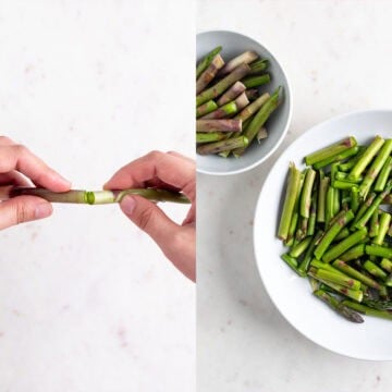 Snapping and chopping asparagus.