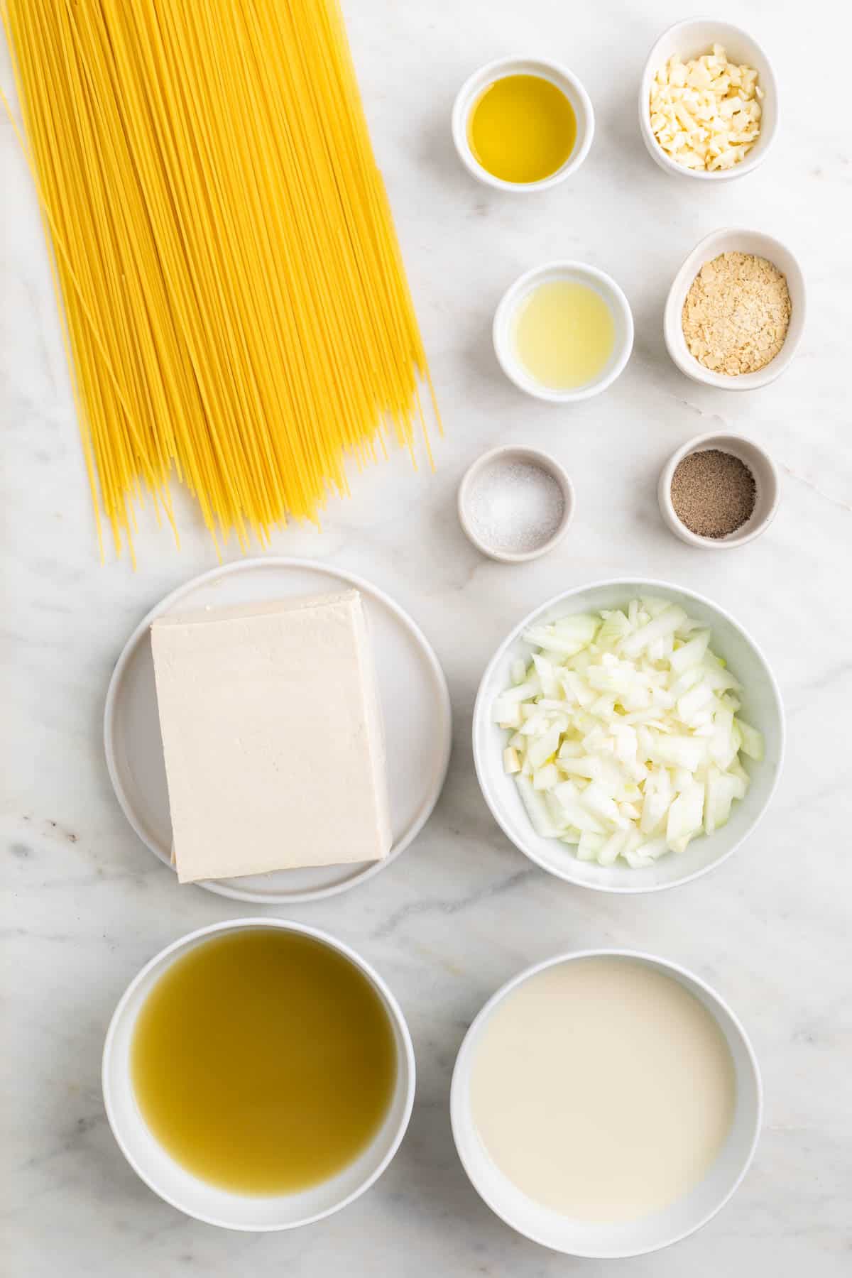 Ingredients to make tofu pasta sauce