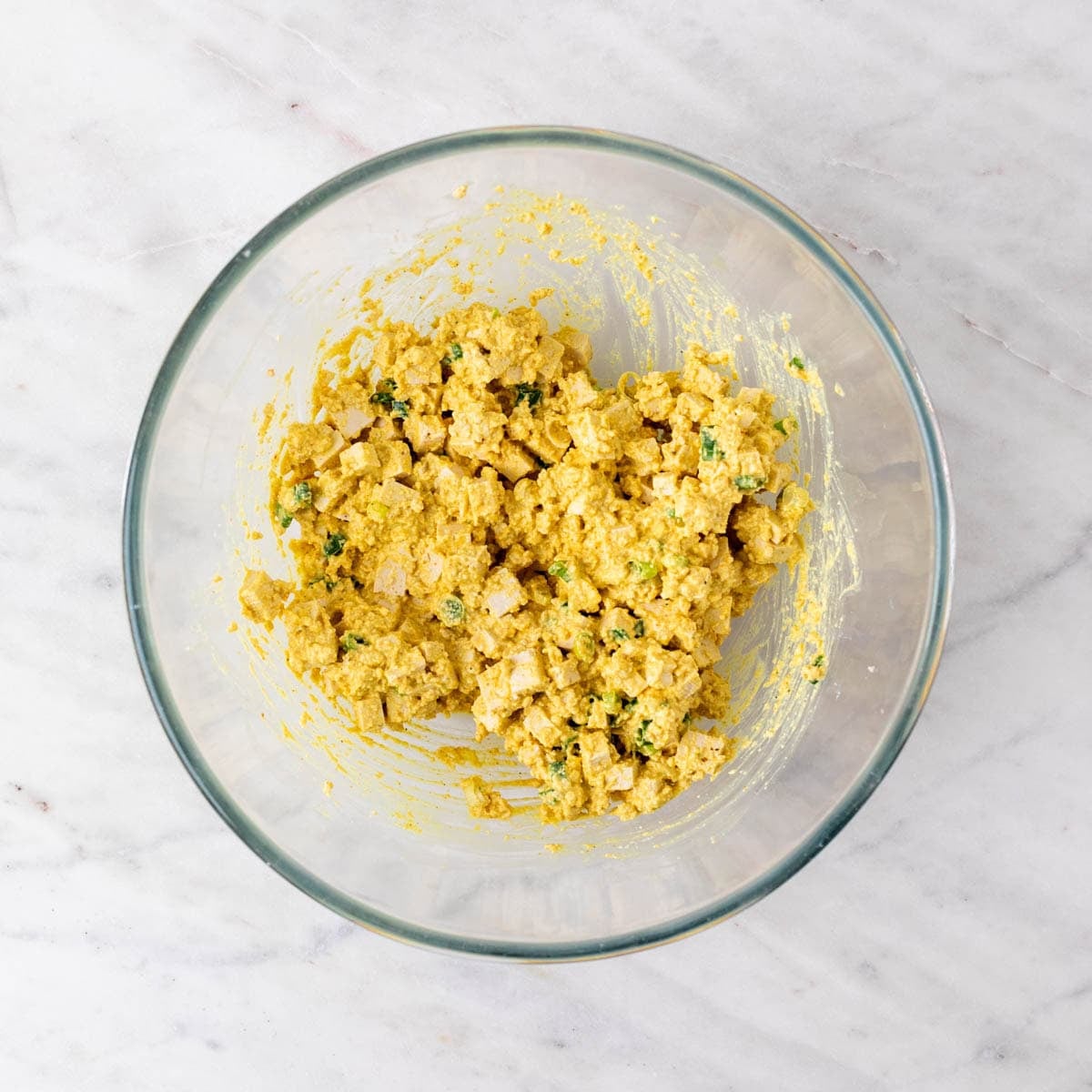 Vegan egg salad in a bowl