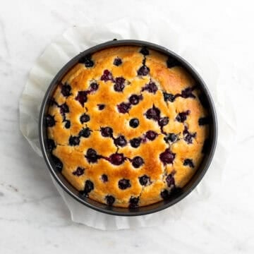 Vegan lemon blueberry cake baked in the pan