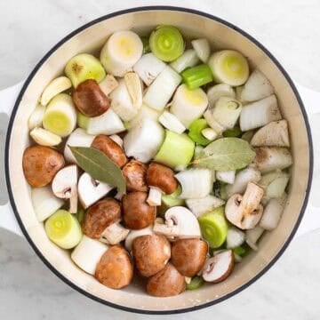 Ingredients in a pot to make vegetable broth