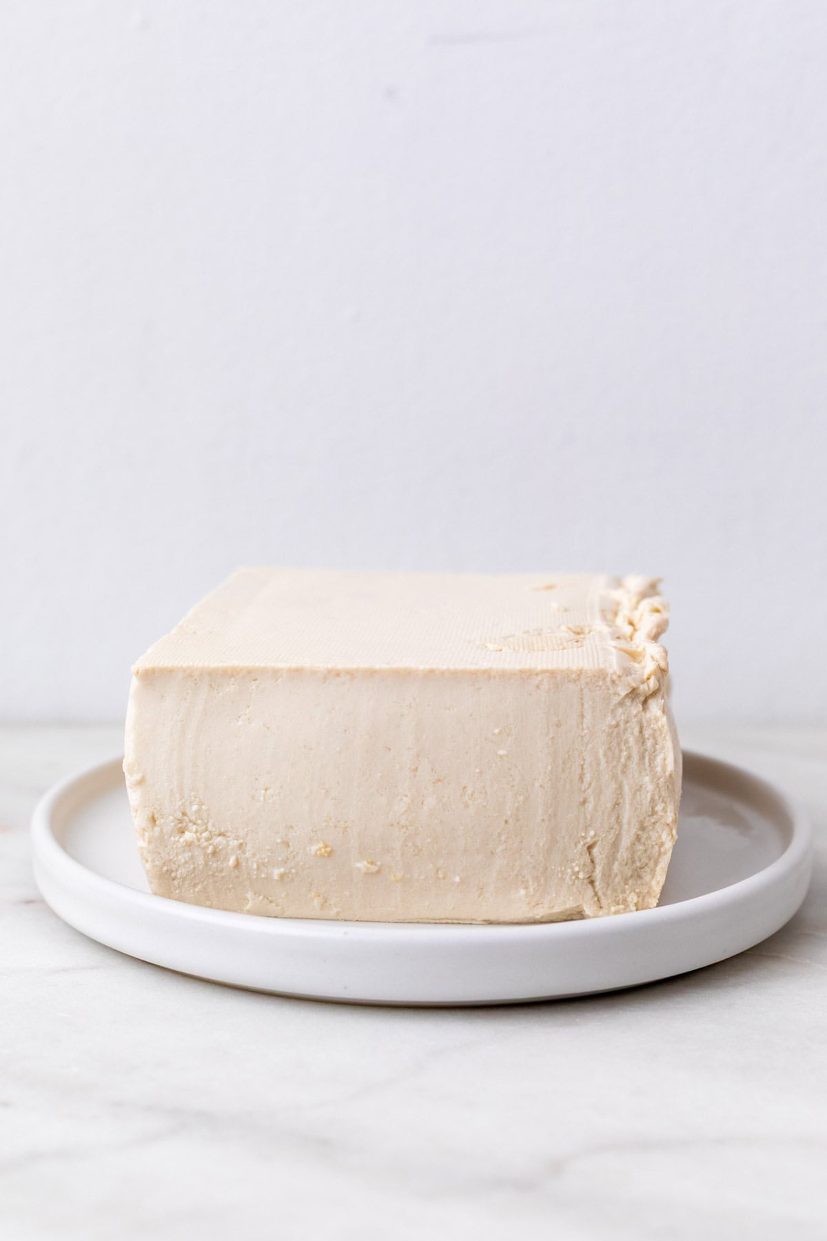 Block of silken tofu on a plate