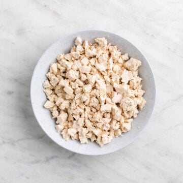 Crumbled tofu in a bowl