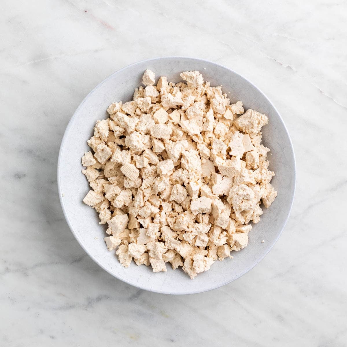 Crumbled tofu in a bowl