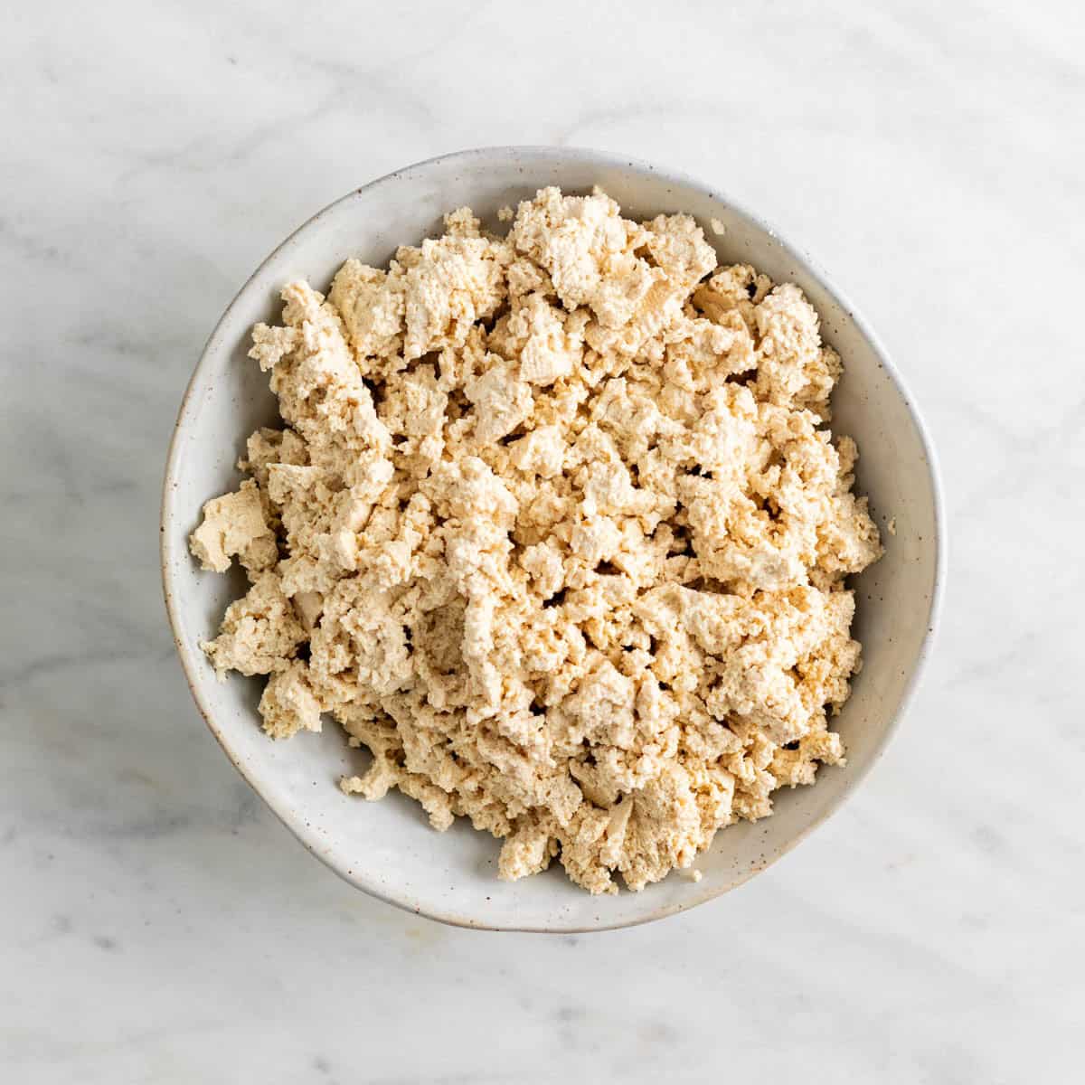 Crumbled tofu in a bowl