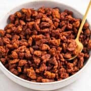 Vegan bacon bits with a crispy texture served in a bowl