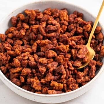 Vegan bacon bits with a crispy texture served in a bowl