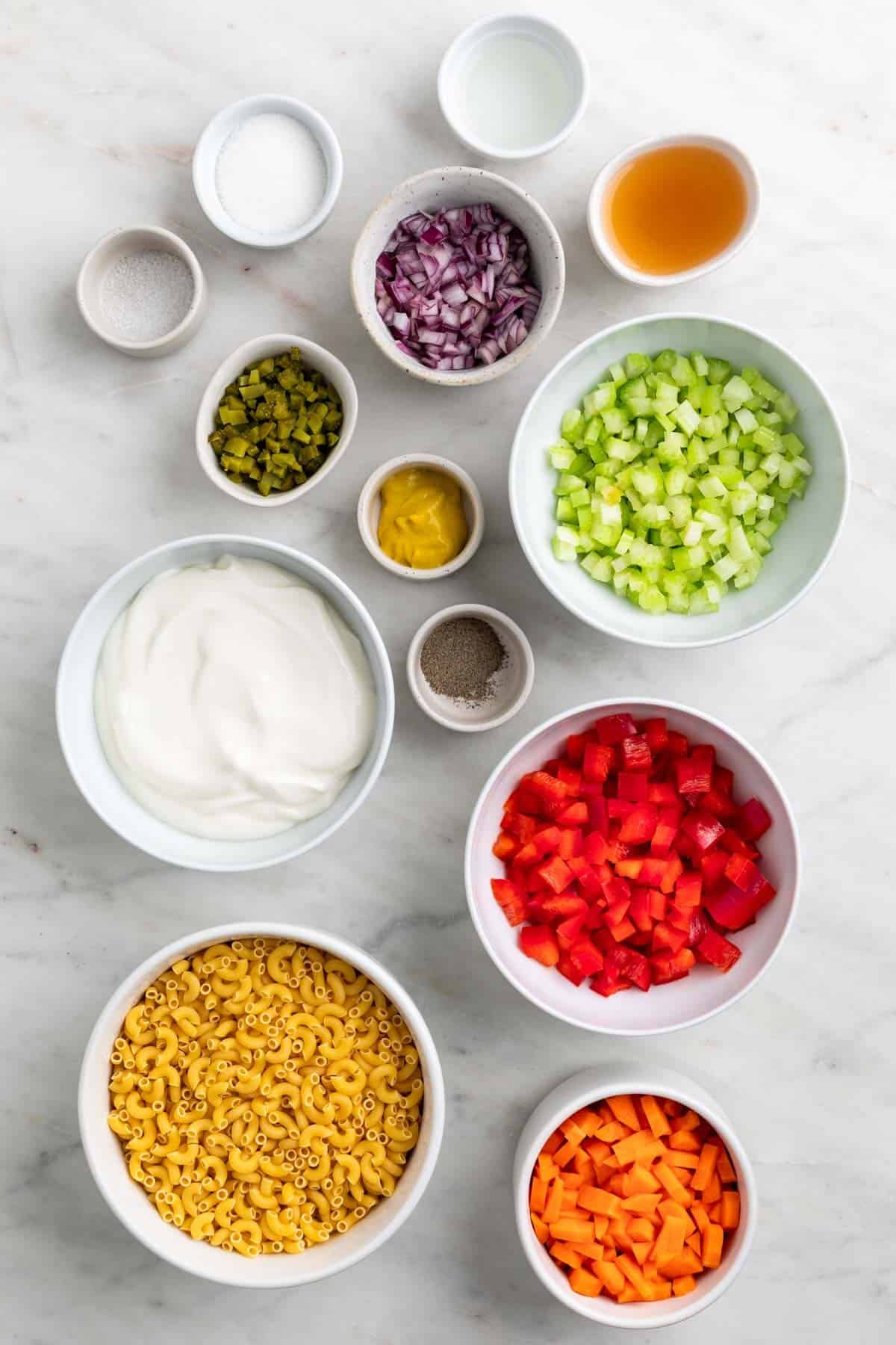 Ingredients for vegan macaroni salad
