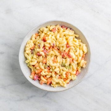 Vegan macaroni salad served in a bowl