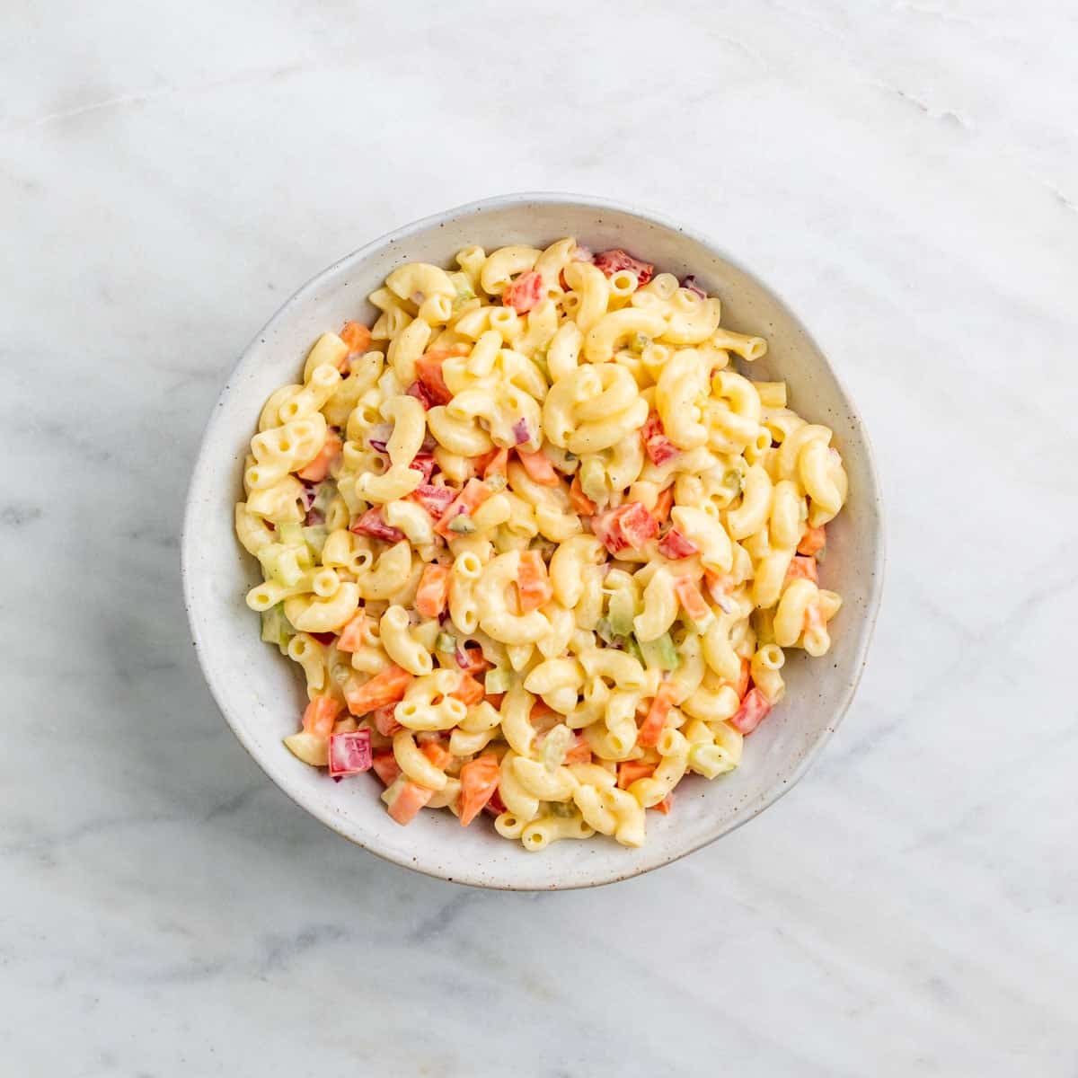 Vegan macaroni salad served in a bowl