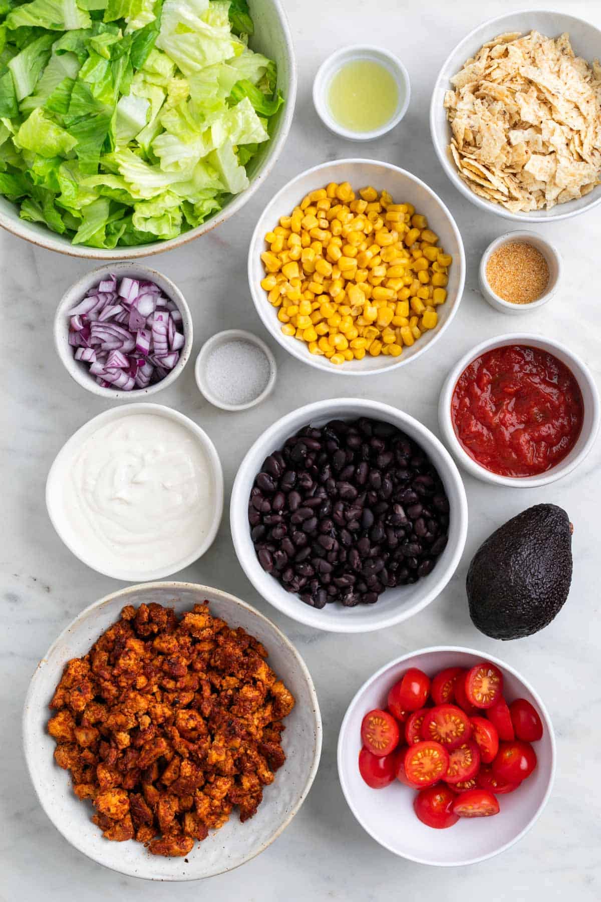 Ingredients for vegan taco salad