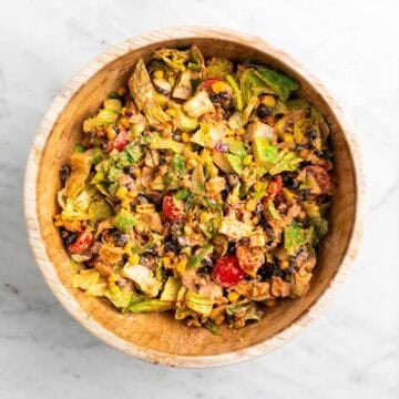Mixed vegan taco salad in a large bowl