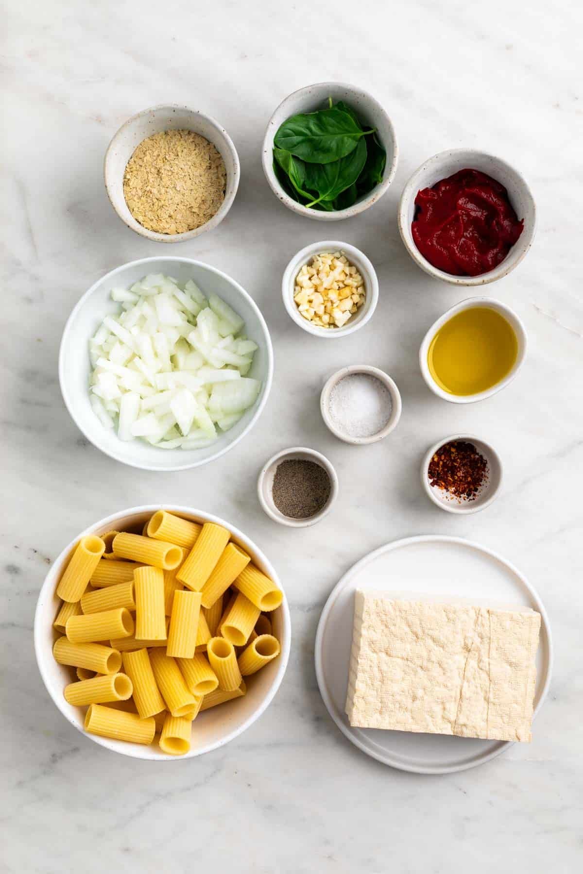 Ingredients for tofu pasta
