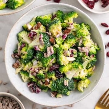Vegan broccoli salad served in individual bowls, ready to enjoy