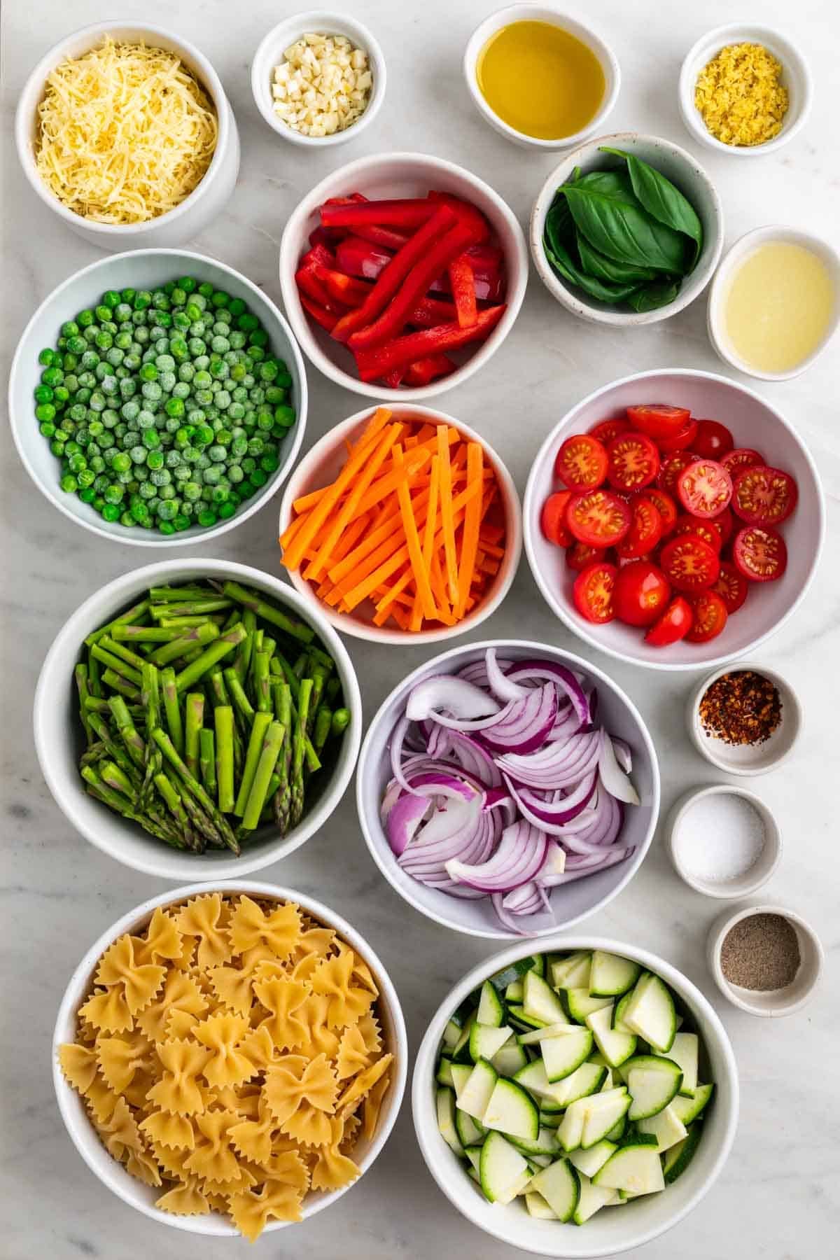 Ingredients for vegan pasta primavera