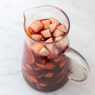 Pitcher of Spanish sangria with orange soda added